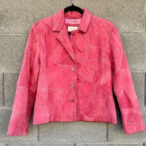 Large Vintage Pink Patchwork Leather Jacket